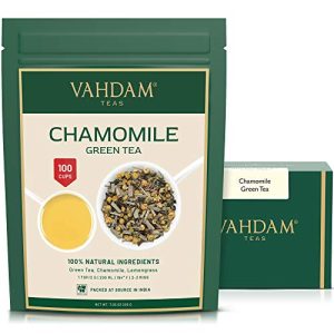 Kamillentee VAHDAM, Kamille mit grünen Teeblättern, 200g
