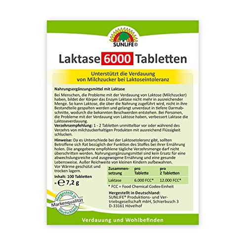 Laktase-Tabletten Sunlife Laktasetabletten 6.000 FCC, 100 Stk.