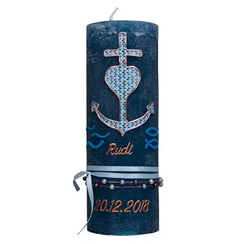 Taufkerze meinkerzenshop Rustik/Vintage mit Kreuz Herz Anker