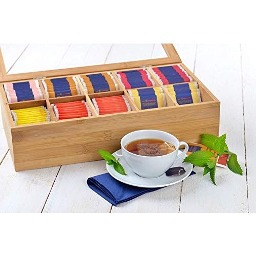 Teebox GRÄWE aus Bambus mit 10 Fächern, klappbarer Deckel