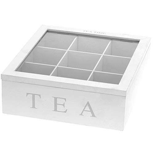 Teebox Koopman aus Holz, Teekasten mit 9 Fächern, weiß