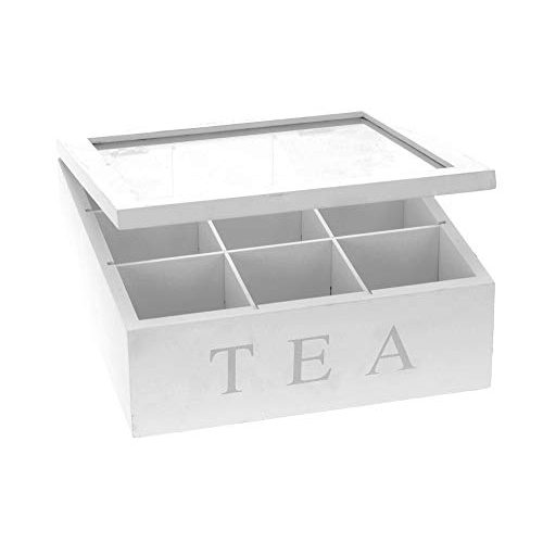 Teebox Koopman aus Holz, Teekasten mit 9 Fächern, weiß