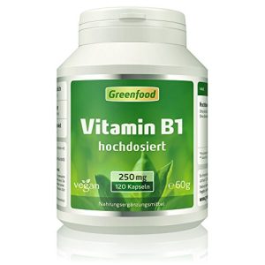 Vitamin B1 Greenfood, 250 mg, høy dose, 120 kapsler