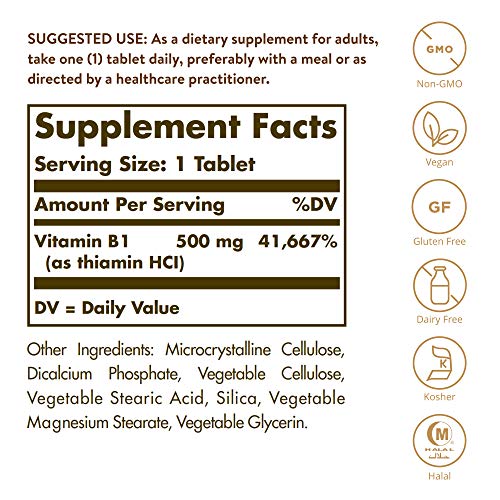 Vitamin B1 Solgar, (Thiamin), 500mg, 100 Veg.Tabletten