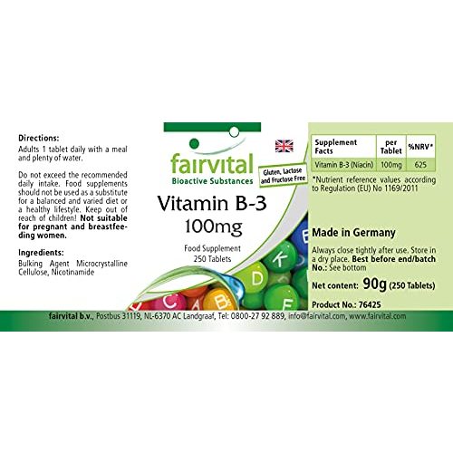 Vitamin B3 fairvital Niacin 100mg, HOCHDOSIERT, 250 Tabletten