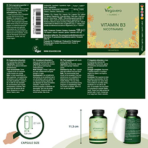 Vitamin B3 Vegavero ® 500 mg pro Kapsel hochdosiert, 180 Kaps.