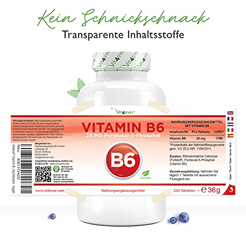 Vitamin B6 Vit4ever als P-5-P, 240 Tabletten extra hochdosiert