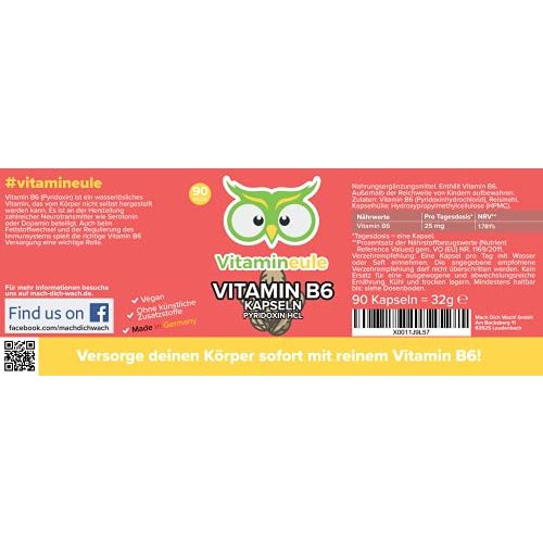 Vitamin B6 Vitamineule Kapseln, hochdosiert & vegan, 25mg