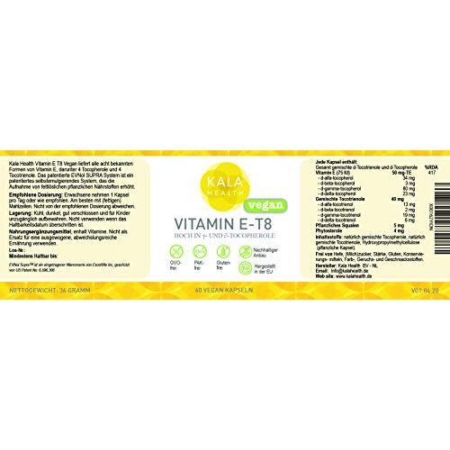 Vitamin E Kala Health -8, 60 Vegan Kapseln