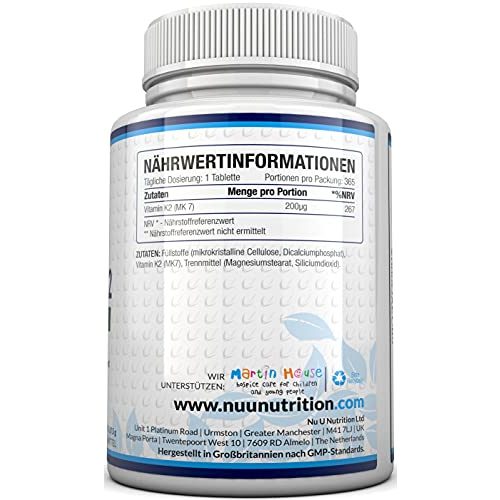 Vitamin K2 Nu U Nutrition MK7 200 µg, 365 Tabletten