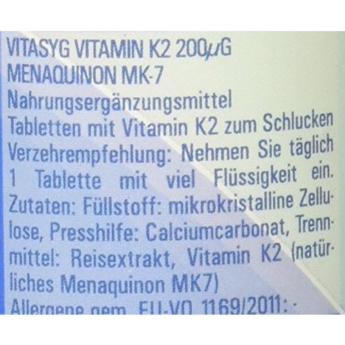 Vitamin K2 Vitasyg – Menaquinon MK-7 200µg, 365 vegane Tabl.