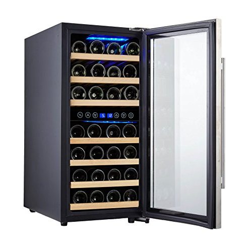 Weinkühlschrank Kalamera 2 Zonen, Edelstahl Glastür, 33 Flaschen