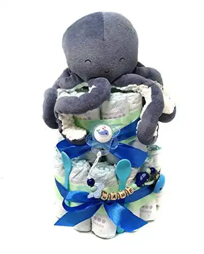 Windeltorte Elfenstall, Pamperstorte mit Kuscheltier Octopus