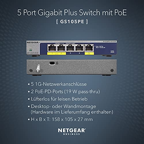 5-Port-Switch Netgear GS105PE PoE Switch 5 Port Gigabit Ethernet