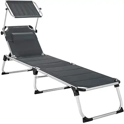 Aluminium-Sonnenliege TecTake 800813, mit Dach und Kopfkissen