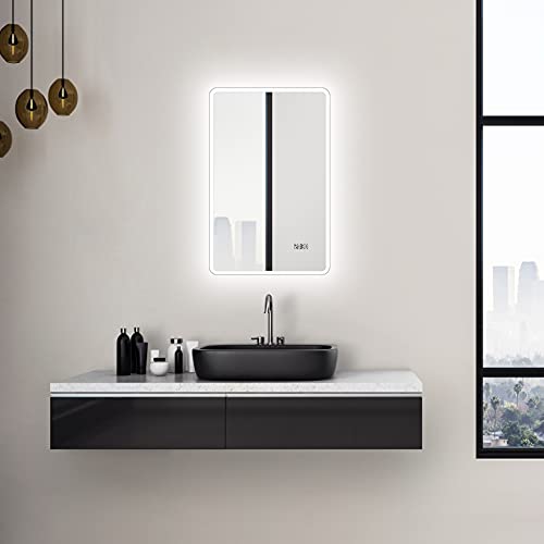Badspiegel Talos LED Sun 45 x 70 cm, Lichtumrahmung, Digitaluhr