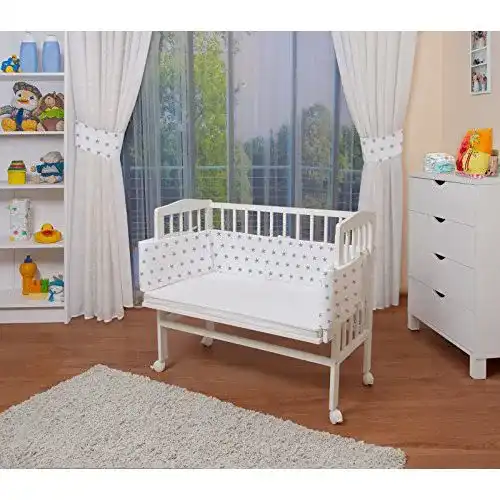 Beistellbett Boxspring Waldin, mit Matratze, höhenverstellbar, Holz