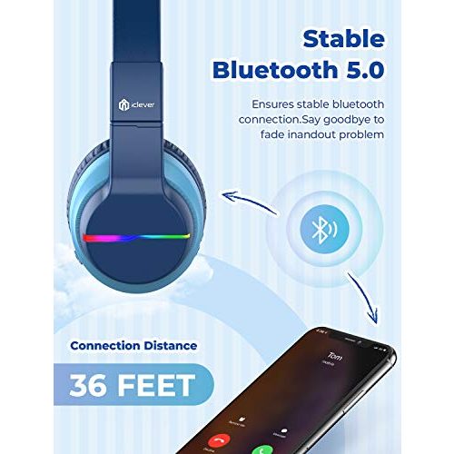 Bluetooth-Kopfhörer Kinder iClever, Farbige LED-Leuchten