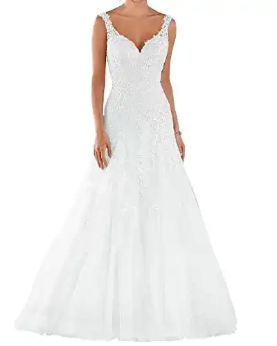 Brautkleid Romantic-Fashion, Weiß Modell W105 A-Linie Stickerei