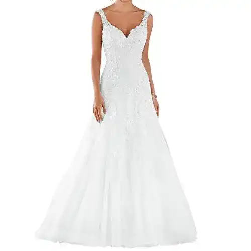 Brautkleid Romantic-Fashion, Weiß Modell W105 A-Linie Stickerei