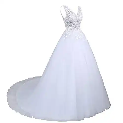 Brautkleid Romantic-Fashion, Weiß Modell W142 A-Linie Satin