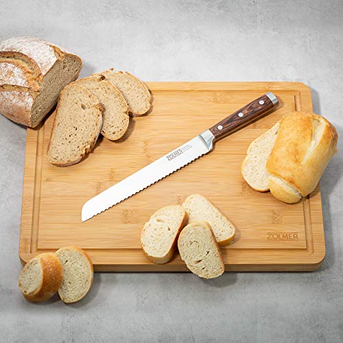 Brotmesser Zolmer Profi, Scharfes Wellenschliff Messer, Pakka Holz