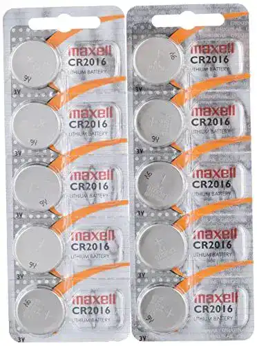 CR2016 Maxell 10 Stück Batterien, Lithium Knopfzelle 3V