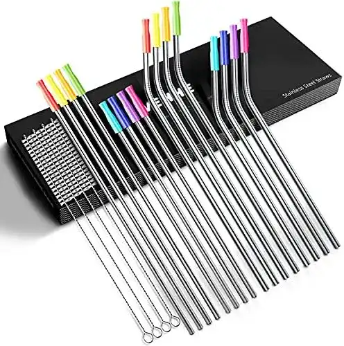 Edelstahl-Strohhalm VEHHE, mit Silikonspitzen, 16er Set