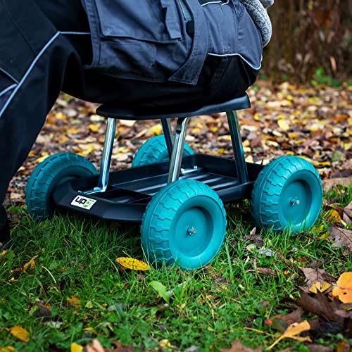 Fahrbarer Gartensitz UPP Gartenwagen bis 130 kg mit Ablage