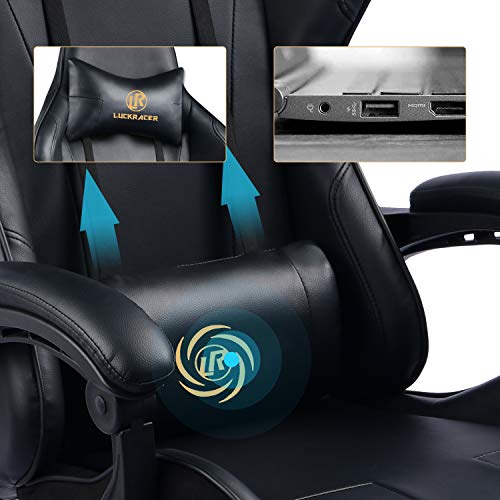 Gaming-Stuhl LUCKRACER, Massage mit Fußstütze, Drehstuhl