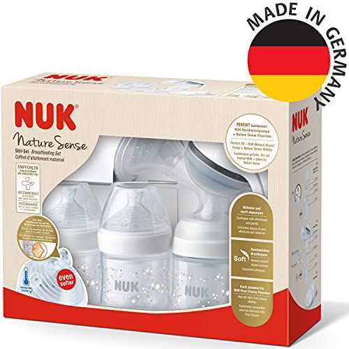 Handmilchpumpe NUK Nature Sense, Still-Set mit Babyflaschen