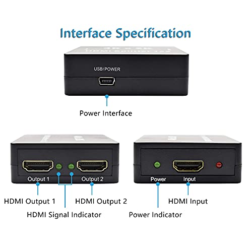 HDMI-Splitter 1 in 2 out Snxiwth HDMI Splitter 4K HDMI Verteiler