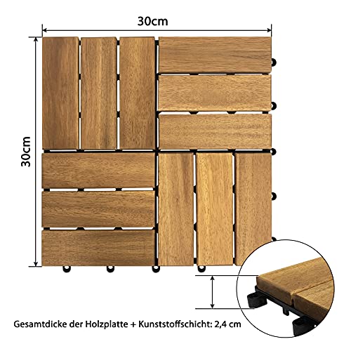 Holzfliesen Balkon Froadp 11 Stück Akazien-Holz, 30x30cm