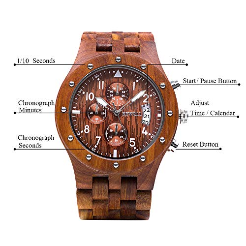 Holzuhren BEWELL Uhren aus Holz Herrenuhr Chronograph