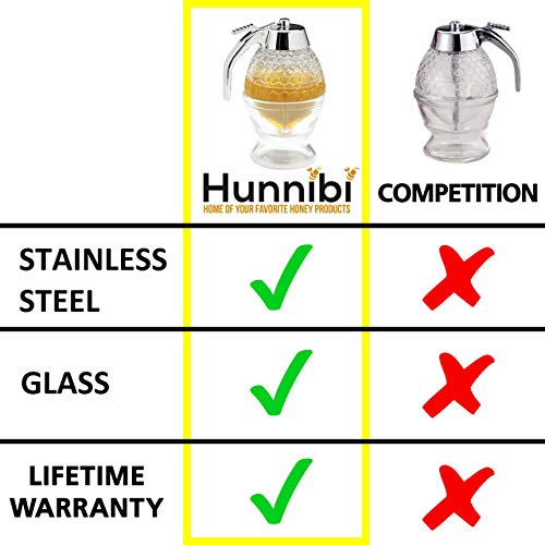 Honigspender Hunnibi ohne Tropfen Glas mit Edelstahldeckel