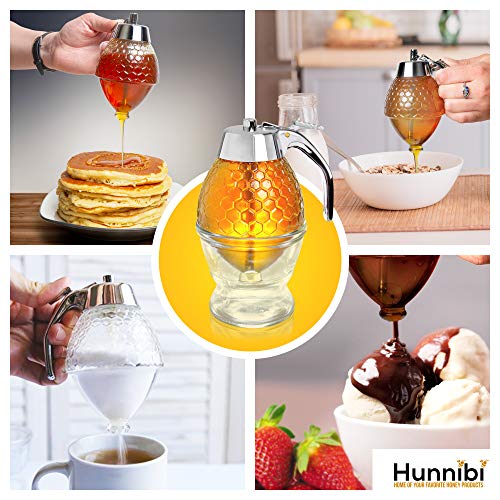 Honigspender Hunnibi ohne Tropfen Glas mit Edelstahldeckel