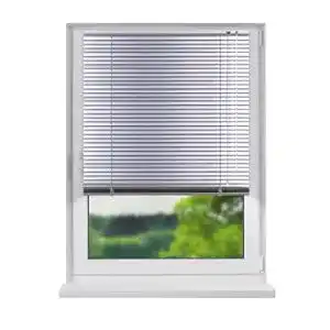 Jalousien Fensterdecor Aluminium, Silber mit Zugschnur, Drehstab