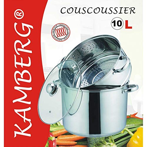 Kochtopf 10 Liter KAMBERG Couscous-Topf, Edelstahl, Rostfrei
