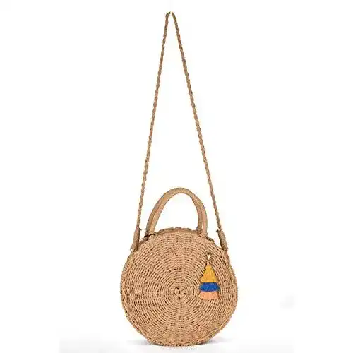 Korbtaschen SHUIBIAN Runde Stroh Strandtasche Vintage