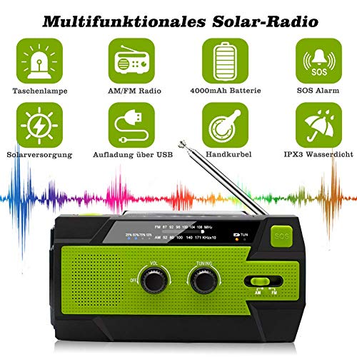 Kurbelradio Nigecue Solar Radio, Tragbar Dynamo mit AM/FM