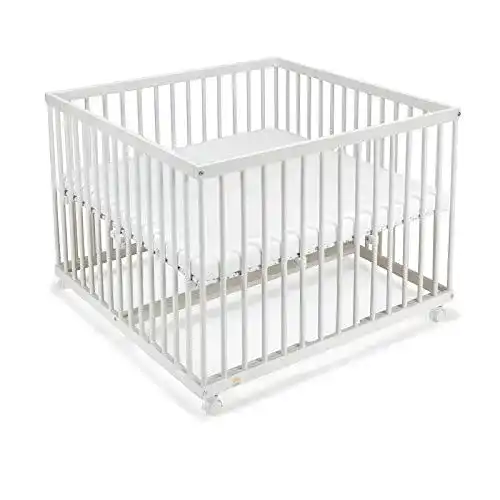 Laufgitter 100×100 FabiMax cm mit Matratze CLASSIC, Buche