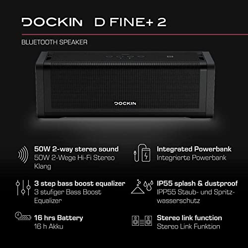 Lautsprecher DOCKIN ® D FINE+ 2 Hi-Fi Bluetooth 50W, Stereo
