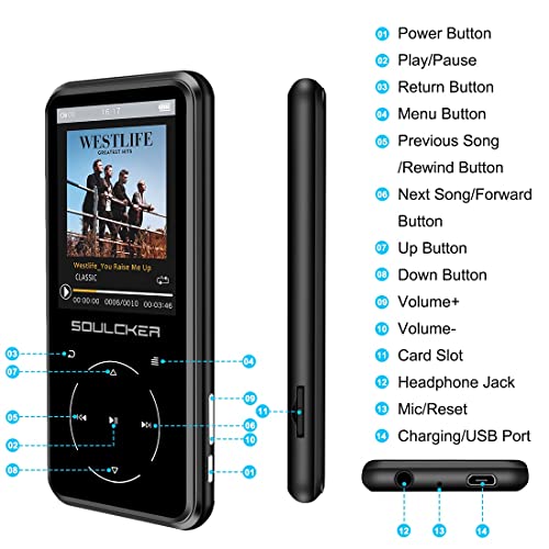 MP3-Player für Kinder SOULCKER MP3 Player, 16 GB Bluetooth