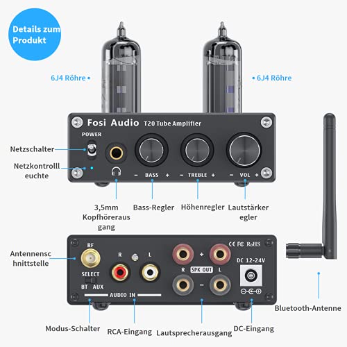 Röhrenverstärker Fosi Audio T20, Bluetooth Valve Amplifier Mini
