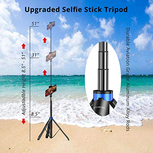 Selfie-Stick ATUMTEK 130CM Selfiestick, Bluetooth, Aluminium