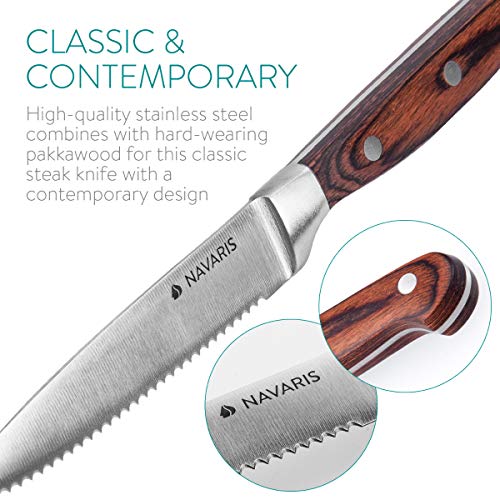 Steakmesser Navaris 6x Set mit Holzgriff, Besteck Messer 6-teilig