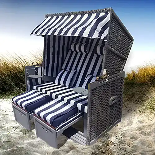 Die beste Strandkorb BRAST Nordsee XXL Volllieger Blau Weiß Rattan 2026 Test Bestseller Strandkorb BRAST Nordsee XXL Volllieger Blau Weiß Rattan