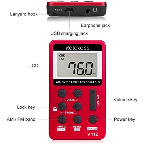 Taschenradio Retekess V112, AM FM Mini Digital Tuner Empfänger