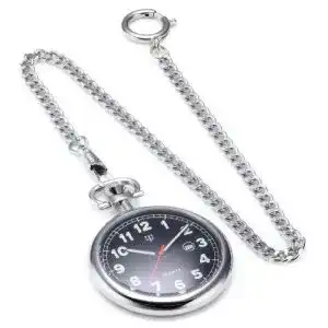 Taschenuhr MTS Edelstahl mit Kette, wasserdicht, Leuchtzeiger