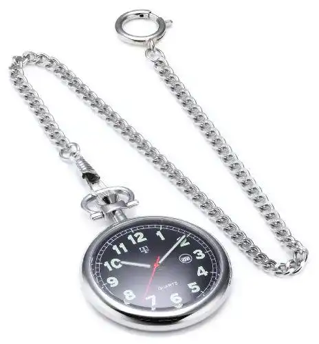 Taschenuhr MTS Edelstahl mit Kette, wasserdicht, Leuchtzeiger